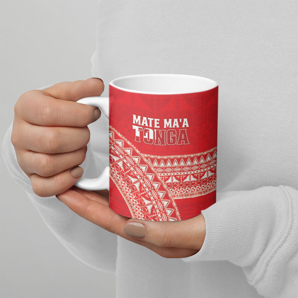 Mate Ma'a Tonga 2026 Rugby Custom Ceramic Mug Go Champions Tongan Ngatu Pattern LT14 - Polynesian Pride