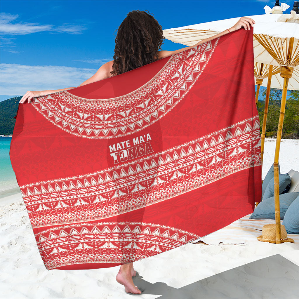 Mate Ma'a Tonga 2026 Rugby Sarong Go Champions Tongan Ngatu Pattern LT14 One Size 44 x 66 inches Red - Polynesian Pride