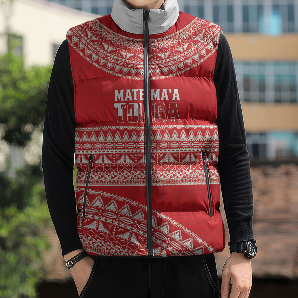 Mate Ma'a Tonga 2026 Rugby Custom Sleeveless Puffer Jacket Go Champions Tongan Ngatu Pattern LT14 - Polynesian Pride