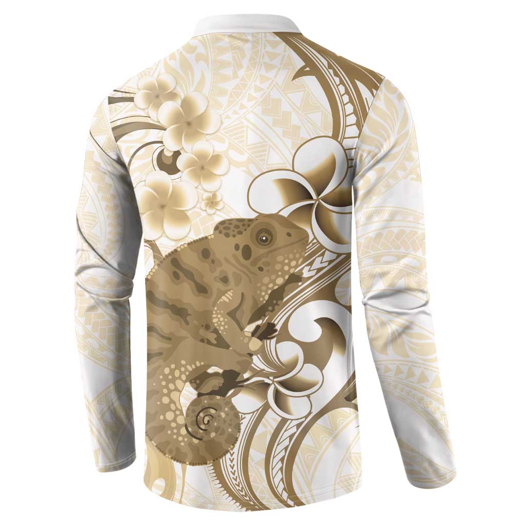 Brown And White Hawaii Chameleon Button Sweatshirt Plumeria Polynesian Tribal Art
