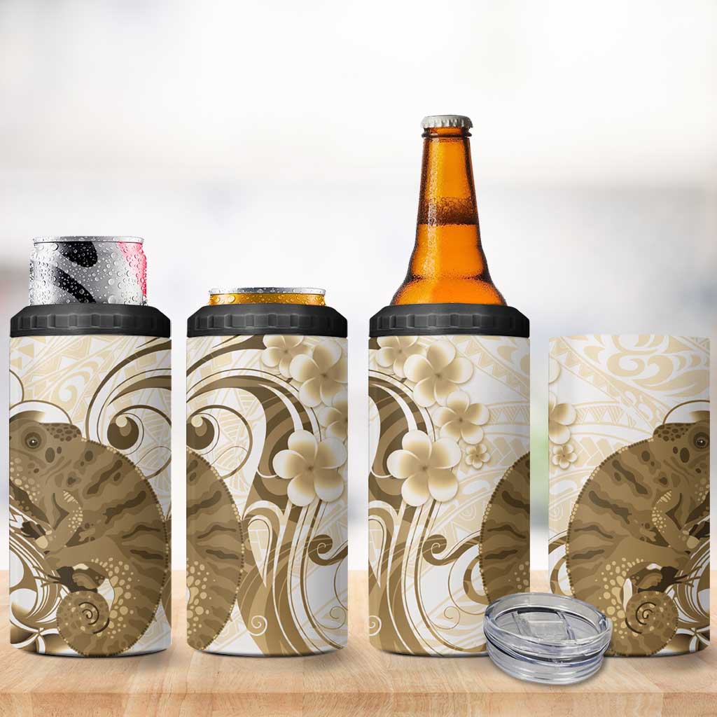 Brown And White Hawaii Chameleon 4 in 1 Can Cooler Tumbler Plumeria Polynesian Tribal Art LT14 - Polynesian Pride