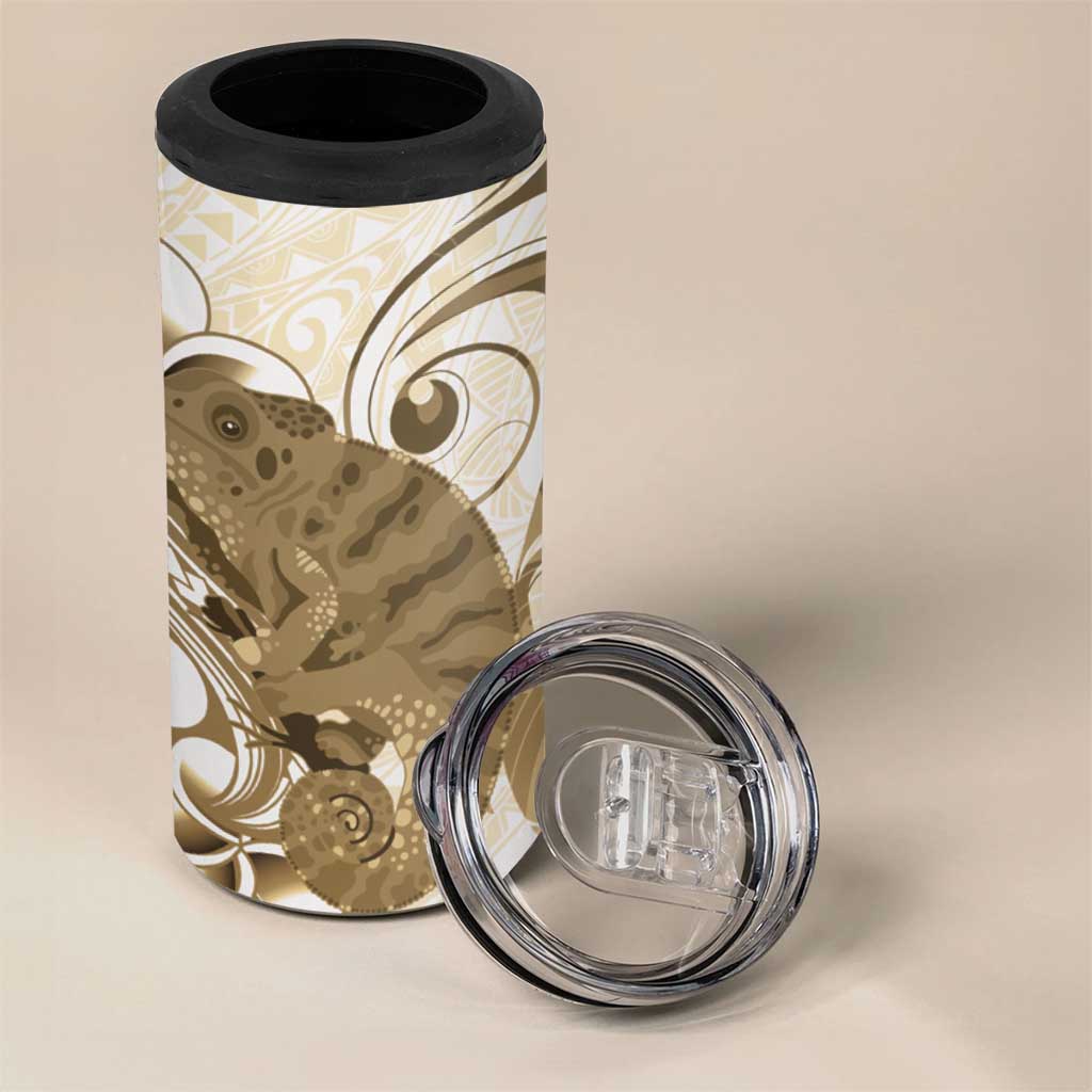 Brown And White Hawaii Chameleon 4 in 1 Can Cooler Tumbler Plumeria Polynesian Tribal Art LT14 - Polynesian Pride