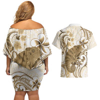 Brown And White Hawaii Chameleon Couples Matching Off Shoulder Short Dress and Hawaiian Shirt Plumeria Polynesian Tribal Art LT14 - Polynesian Pride