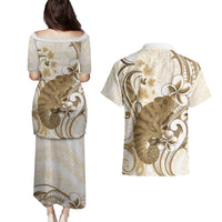 Brown And White Hawaii Chameleon Couples Matching Puletasi and Hawaiian Shirt Plumeria Polynesian Tribal Art LT14 - Polynesian Pride