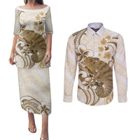 Brown And White Hawaii Chameleon Couples Matching Puletasi and Long Sleeve Button Shirt Plumeria Polynesian Tribal Art LT14 Brown - Polynesian Pride