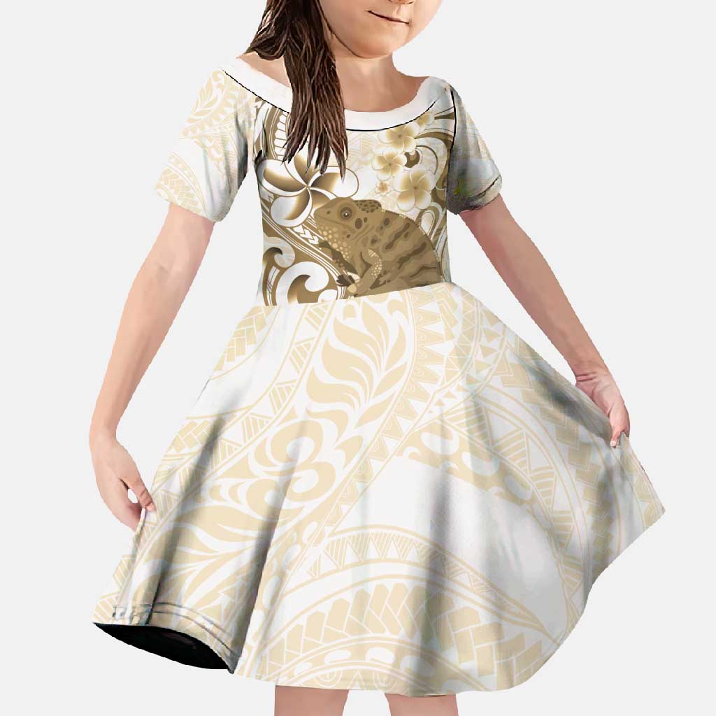 Brown And White Hawaii Chameleon Family Matching Mermaid Dress and Hawaiian Shirt Plumeria Polynesian Tribal Art LT14 Daughter's Dress Brown - Polynesian Pride