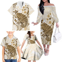 Brown And White Hawaii Chameleon Family Matching Off The Shoulder Long Sleeve Dress and Hawaiian Shirt Plumeria Polynesian Tribal Art LT14 - Polynesian Pride