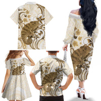 Brown And White Hawaii Chameleon Family Matching Off The Shoulder Long Sleeve Dress and Hawaiian Shirt Plumeria Polynesian Tribal Art LT14 - Polynesian Pride