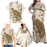 Brown And White Hawaii Chameleon Family Matching Off Shoulder Maxi Dress and Hawaiian Shirt Plumeria Polynesian Tribal Art LT14 - Polynesian Pride