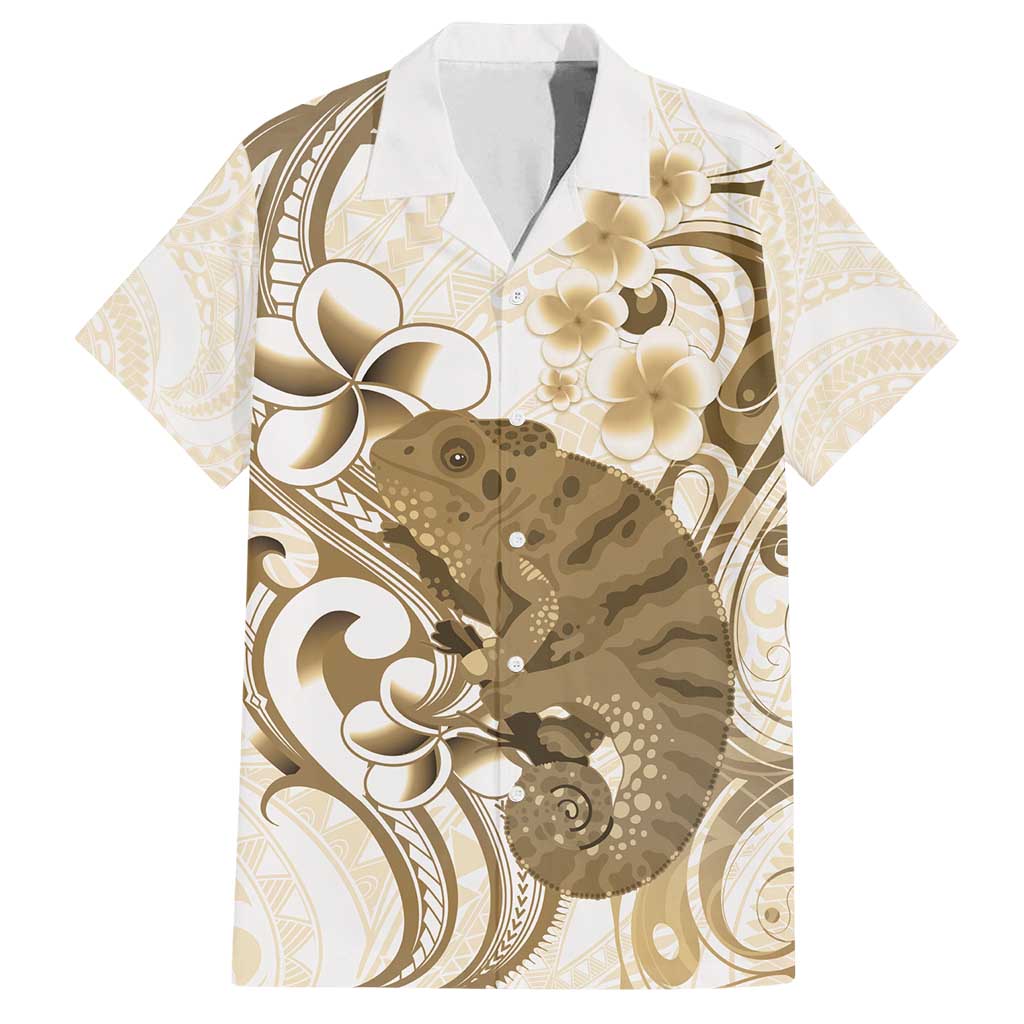 Brown And White Hawaii Chameleon Family Matching Off Shoulder Maxi Dress and Hawaiian Shirt Plumeria Polynesian Tribal Art LT14 Dad's Shirt - Short Sleeve Brown - Polynesian Pride