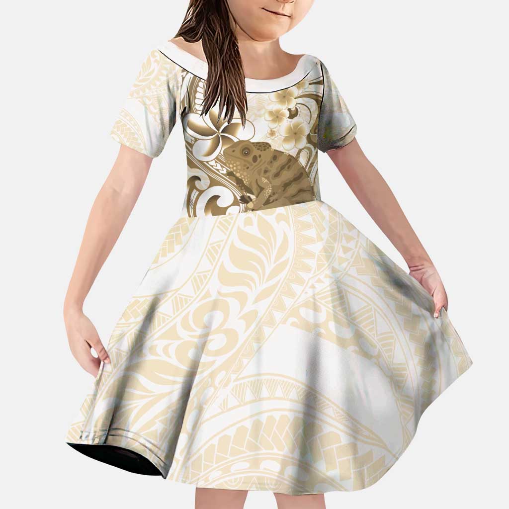 Brown And White Hawaii Chameleon Family Matching Puletasi and Hawaiian Shirt Plumeria Polynesian Tribal Art LT14 Daughter's Dress Brown - Polynesian Pride
