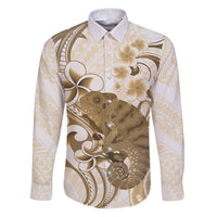 Brown And White Hawaii Chameleon Family Matching Puletasi and Hawaiian Shirt Plumeria Polynesian Tribal Art LT14 Dad's Shirt - Long Sleeve Brown - Polynesian Pride
