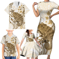 Brown And White Hawaii Chameleon Family Matching Short Sleeve Bodycon Dress and Hawaiian Shirt Plumeria Polynesian Tribal Art LT14 - Polynesian Pride