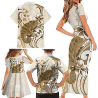 Brown And White Hawaii Chameleon Family Matching Short Sleeve Bodycon Dress and Hawaiian Shirt Plumeria Polynesian Tribal Art LT14 - Polynesian Pride