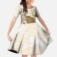 Brown And White Hawaii Chameleon Family Matching Tank Maxi Dress and Hawaiian Shirt Plumeria Polynesian Tribal Art LT14 Daughter's Dress Brown - Polynesian Pride