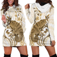Brown And White Hawaii Chameleon Hoodie Dress Plumeria Polynesian Tribal Art LT14 - Polynesian Pride
