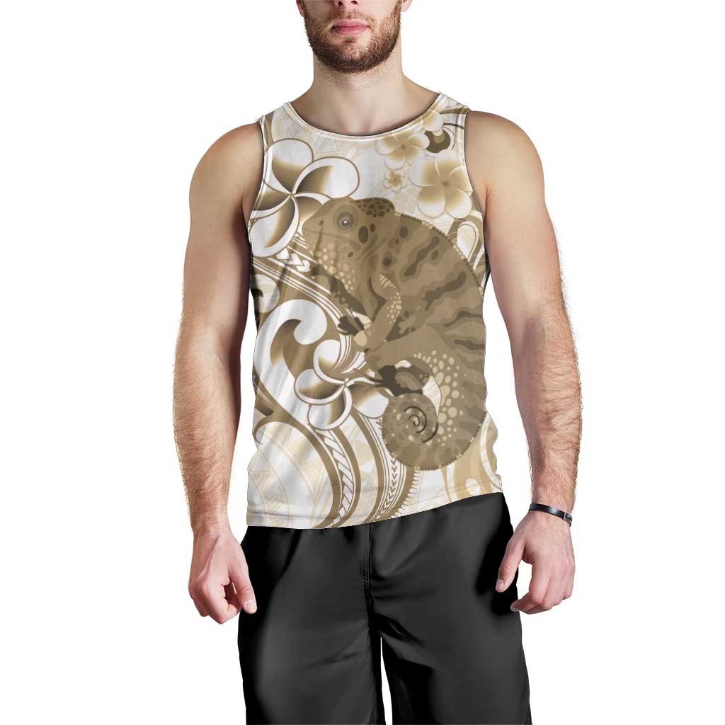 Brown And White Hawaii Chameleon Men Tank Top Plumeria Polynesian Tribal Art LT14 - Polynesian Pride