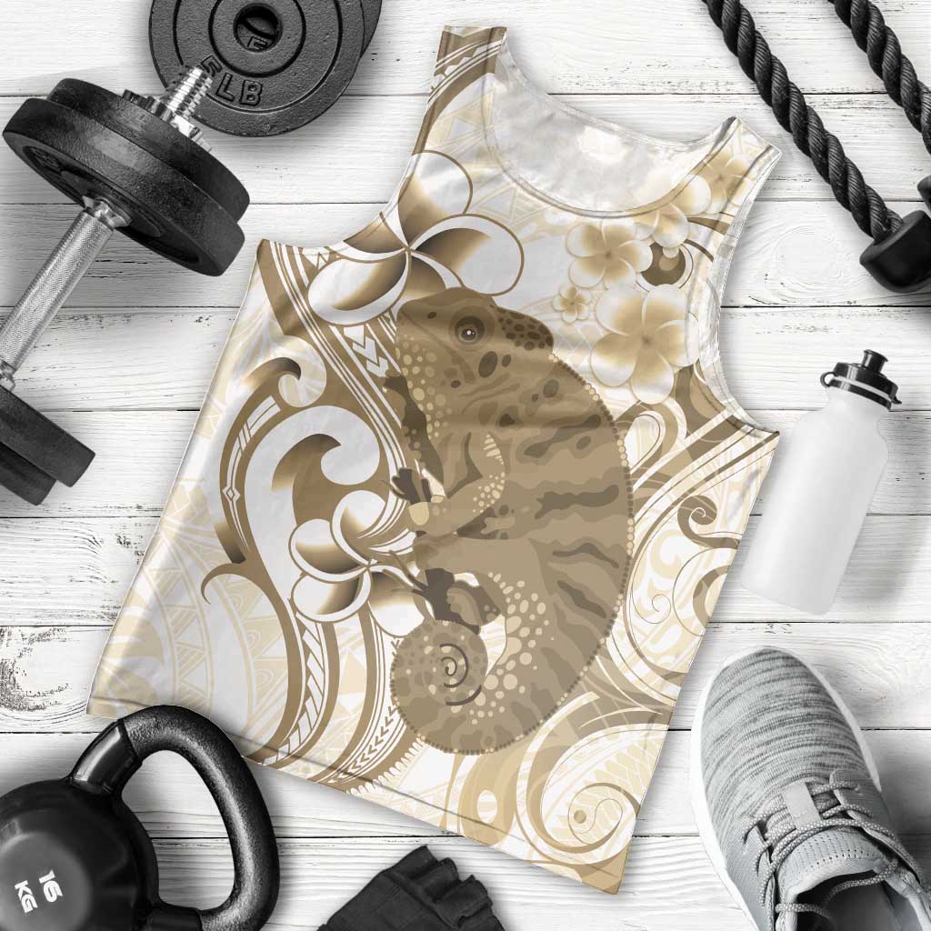 Brown And White Hawaii Chameleon Men Tank Top Plumeria Polynesian Tribal Art LT14 - Polynesian Pride
