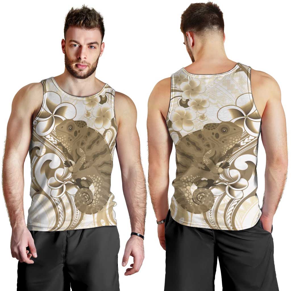 Brown And White Hawaii Chameleon Men Tank Top Plumeria Polynesian Tribal Art LT14 - Polynesian Pride