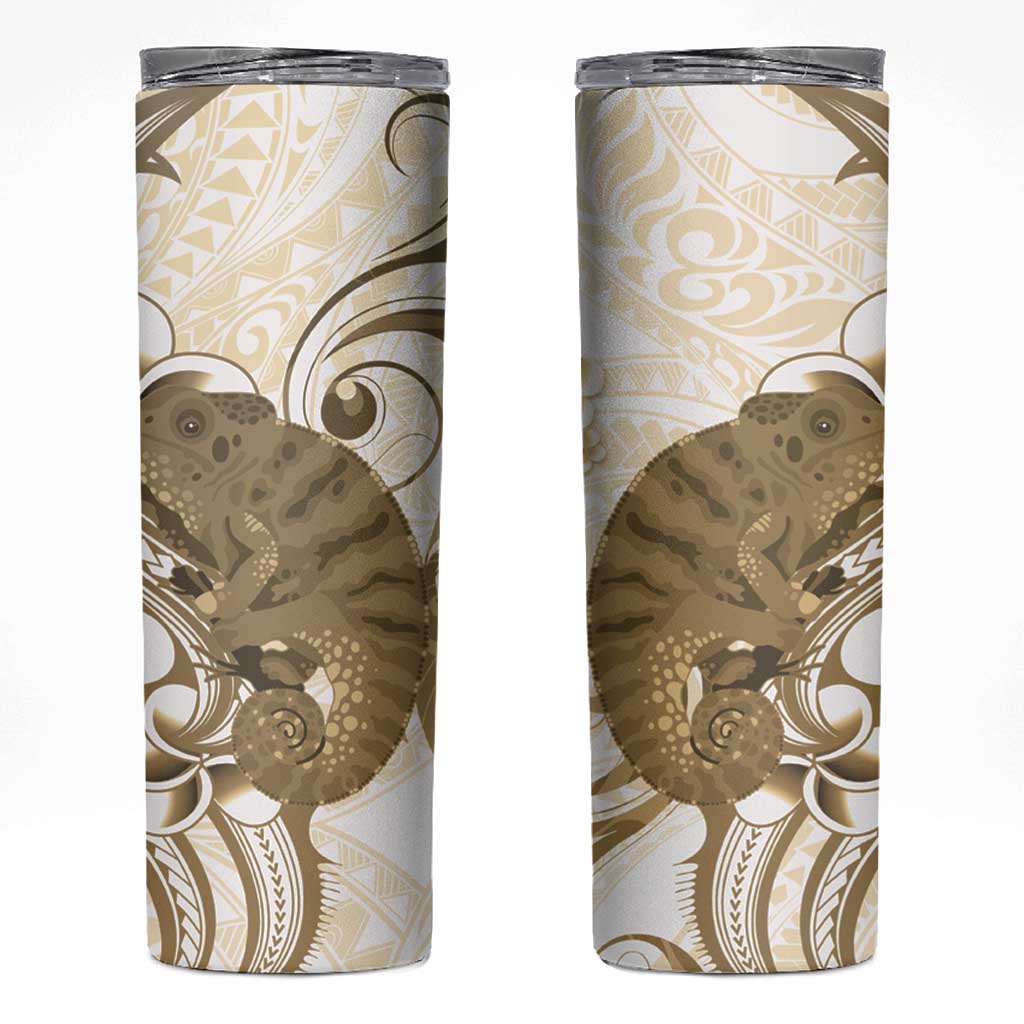 Brown And White Hawaii Chameleon Skinny Tumbler Plumeria Polynesian Tribal Art LT14 Brown - Polynesian Pride