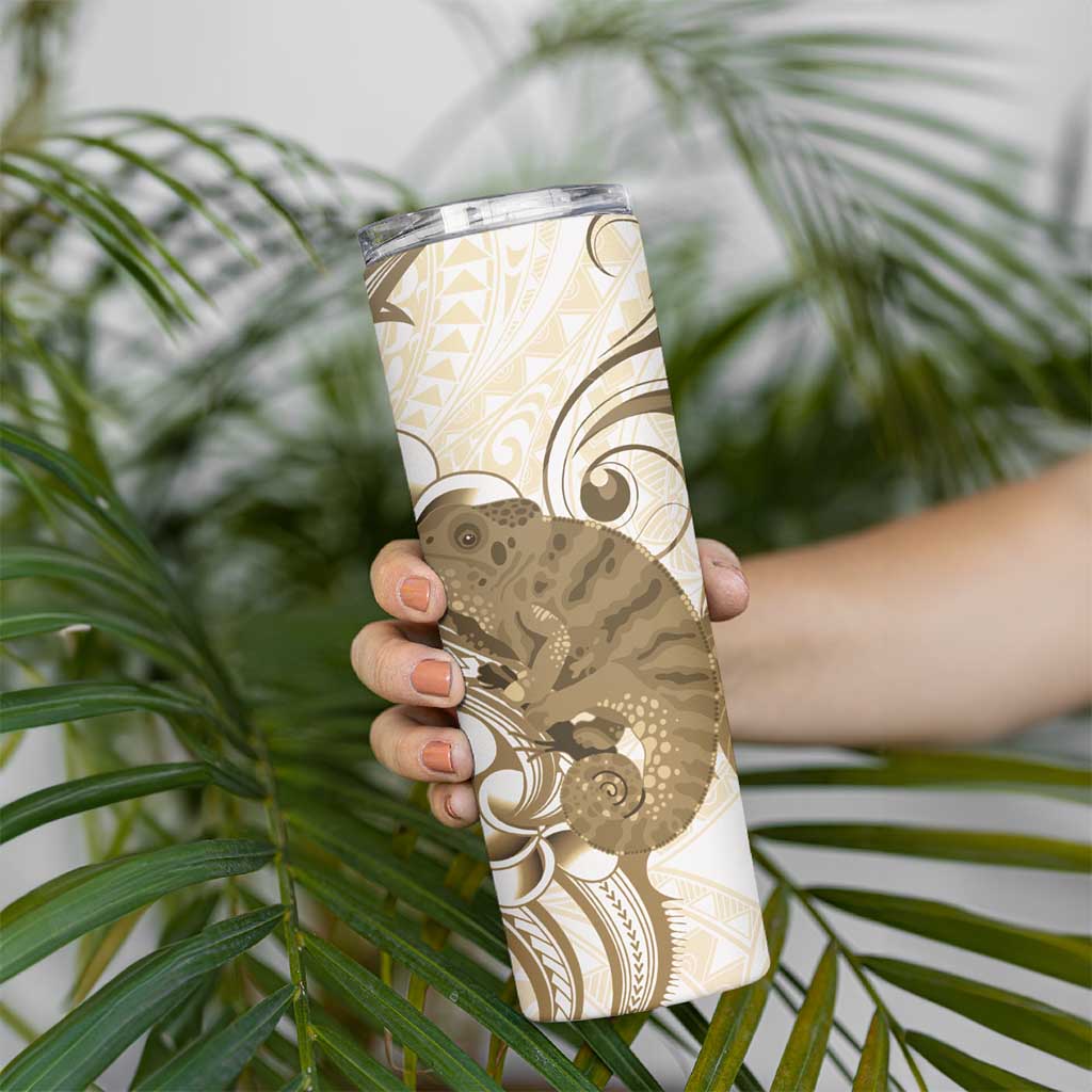 Brown And White Hawaii Chameleon Skinny Tumbler Plumeria Polynesian Tribal Art LT14 - Polynesian Pride