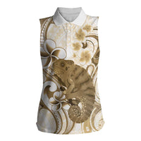 Brown And White Hawaii Chameleon Women Sleeveless Polo Shirt Plumeria Polynesian Tribal Art LT14 Female Brown - Polynesian Pride