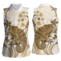 Brown And White Hawaii Chameleon Women Sleeveless Polo Shirt Plumeria Polynesian Tribal Art LT14 - Polynesian Pride
