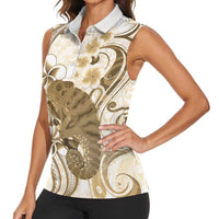 Brown And White Hawaii Chameleon Women Sleeveless Polo Shirt Plumeria Polynesian Tribal Art LT14 - Polynesian Pride