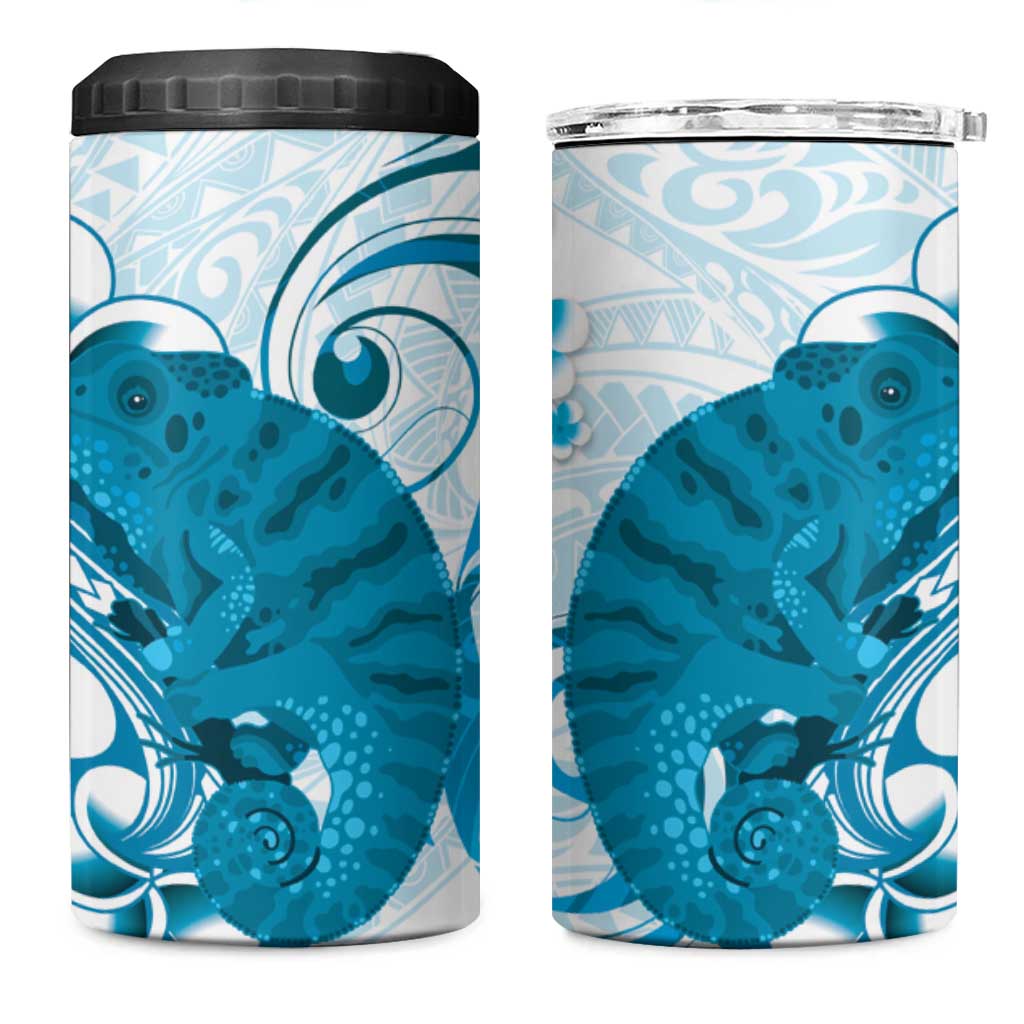 Cyan And White Hawaii Chameleon 4 in 1 Can Cooler Tumbler Plumeria Polynesian Tribal Art LT14 One Size: 16 oz Cyan - Polynesian Pride