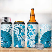 Cyan And White Hawaii Chameleon 4 in 1 Can Cooler Tumbler Plumeria Polynesian Tribal Art LT14 - Polynesian Pride