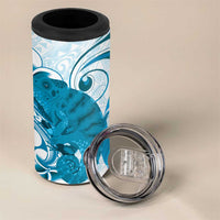 Cyan And White Hawaii Chameleon 4 in 1 Can Cooler Tumbler Plumeria Polynesian Tribal Art LT14 - Polynesian Pride