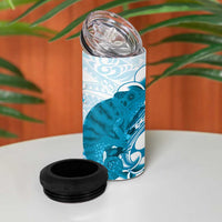 Cyan And White Hawaii Chameleon 4 in 1 Can Cooler Tumbler Plumeria Polynesian Tribal Art LT14 - Polynesian Pride
