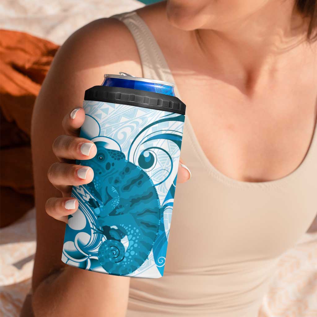 Cyan And White Hawaii Chameleon 4 in 1 Can Cooler Tumbler Plumeria Polynesian Tribal Art LT14 - Polynesian Pride