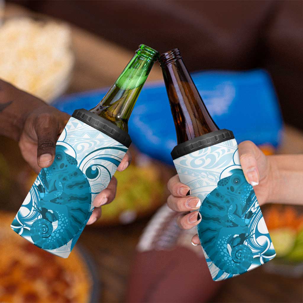 Cyan And White Hawaii Chameleon 4 in 1 Can Cooler Tumbler Plumeria Polynesian Tribal Art LT14 - Polynesian Pride