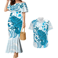 Cyan And White Hawaii Chameleon Couples Matching Mermaid Dress and Hawaiian Shirt Plumeria Polynesian Tribal Art LT14 Cyan - Polynesian Pride