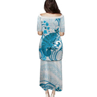Cyan And White Hawaii Chameleon Family Matching Puletasi and Hawaiian Shirt Plumeria Polynesian Tribal Art LT14 - Polynesian Pride
