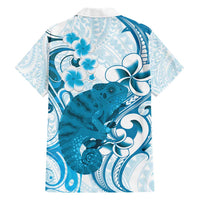 Cyan And White Hawaii Chameleon Family Matching Short Sleeve Bodycon Dress and Hawaiian Shirt Plumeria Polynesian Tribal Art LT14 - Polynesian Pride
