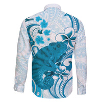 Cyan And White Hawaii Chameleon Family Matching Summer Maxi Dress and Hawaiian Shirt Plumeria Polynesian Tribal Art LT14 - Polynesian Pride