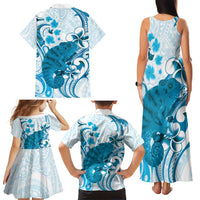 Cyan And White Hawaii Chameleon Family Matching Tank Maxi Dress and Hawaiian Shirt Plumeria Polynesian Tribal Art LT14 - Polynesian Pride