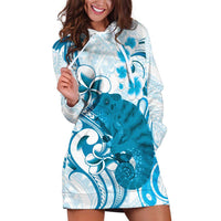 Cyan And White Hawaii Chameleon Hoodie Dress Plumeria Polynesian Tribal Art LT14 Cyan - Polynesian Pride