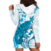 Cyan And White Hawaii Chameleon Hoodie Dress Plumeria Polynesian Tribal Art LT14 - Polynesian Pride
