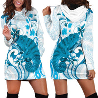 Cyan And White Hawaii Chameleon Hoodie Dress Plumeria Polynesian Tribal Art LT14 - Polynesian Pride