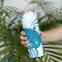 Cyan And White Hawaii Chameleon Skinny Tumbler Plumeria Polynesian Tribal Art LT14 - Polynesian Pride