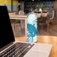 Cyan And White Hawaii Chameleon Skinny Tumbler Plumeria Polynesian Tribal Art LT14 - Polynesian Pride