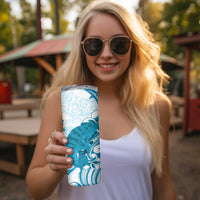 Cyan And White Hawaii Chameleon Skinny Tumbler Plumeria Polynesian Tribal Art LT14 - Polynesian Pride