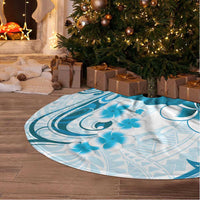 Cyan And White Hawaii Chameleon Tree Skirt Plumeria Polynesian Tribal Art