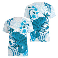 Cyan And White Hawaii Chameleon Women V-Neck T-Shirt Plumeria Polynesian Tribal Art LT14 - Polynesian Pride