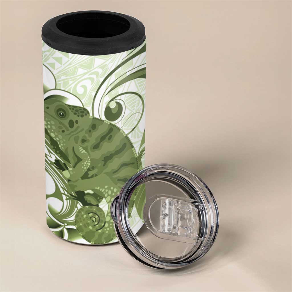 Green And White Hawaii Chameleon 4 in 1 Can Cooler Tumbler Plumeria Polynesian Tribal Art LT14 - Polynesian Pride