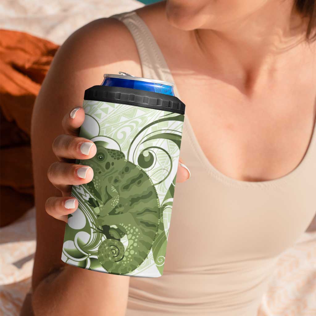 Green And White Hawaii Chameleon 4 in 1 Can Cooler Tumbler Plumeria Polynesian Tribal Art LT14 - Polynesian Pride