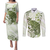 Green And White Hawaii Chameleon Couples Matching Puletasi and Long Sleeve Button Shirt Plumeria Polynesian Tribal Art LT14 Lime Green - Polynesian Pride